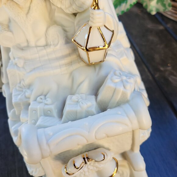 Vintage White with Gold Trim Porcelain Christmas Sleigh with family - Picture 8 of 16